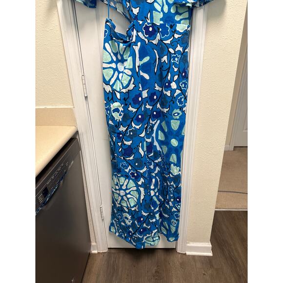 RHODE Zinnia Floral Print Wide Leg Resort Jumpsuit Blue Linen Blend Size Large - Picture 4 of 9